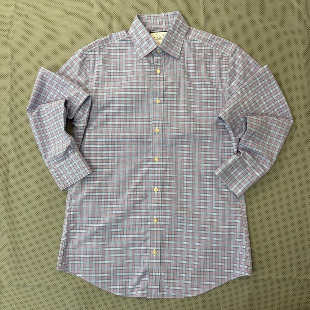 Charles Tyrwhitt Button Down Men 15.5 33 M Blue Burgundy Plaid Slim Fit Non-Iron